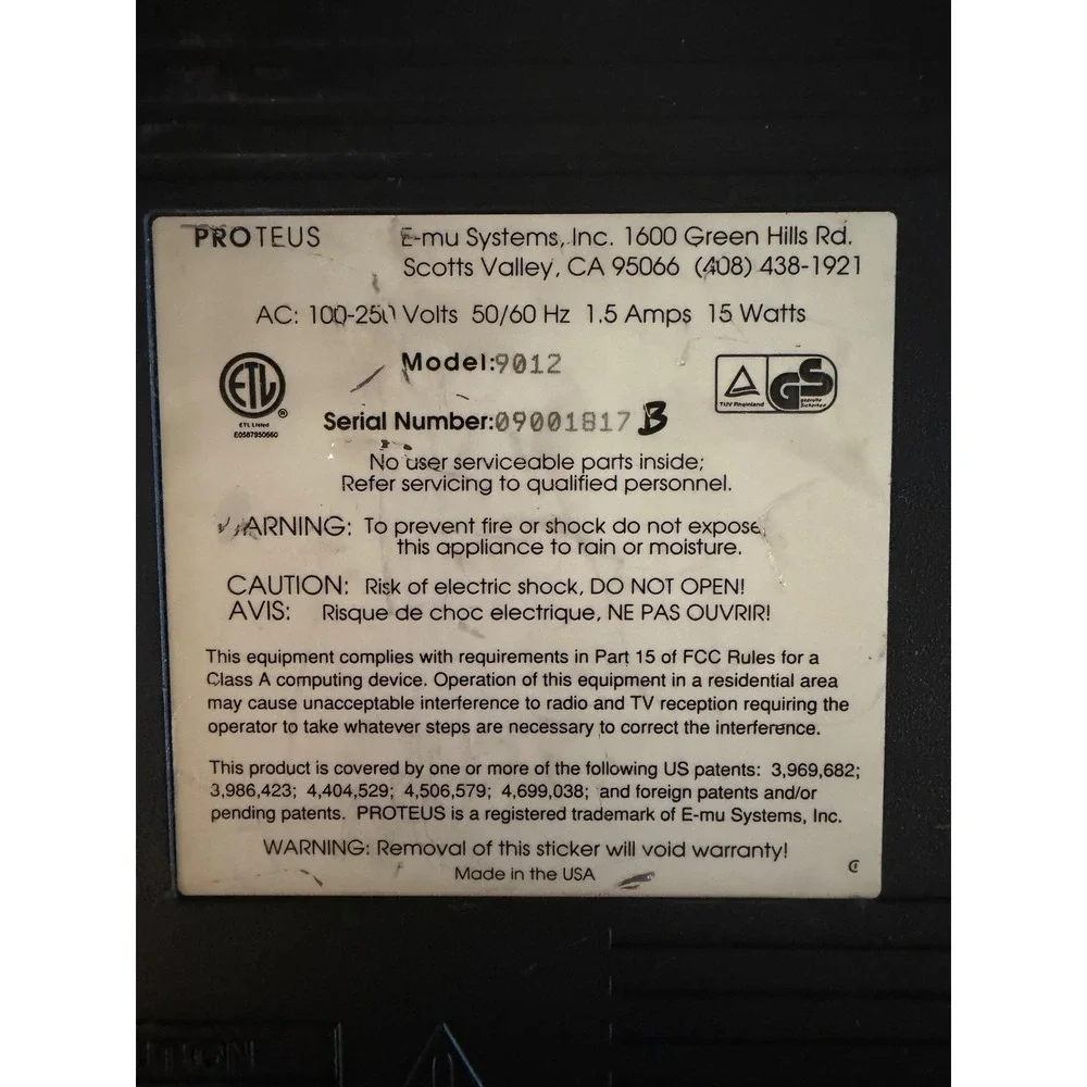 E-mu Systems Proteus/2 16-Bit Multi-Timbral Digital Sound Module Rack Model 9012 - Picture 7 of 7